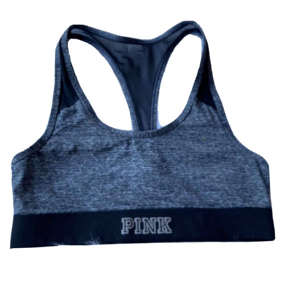 Victoria’s Secret PINK Sports Bra Sz M Ultimate Unlined Gray Black Athletic Yoga